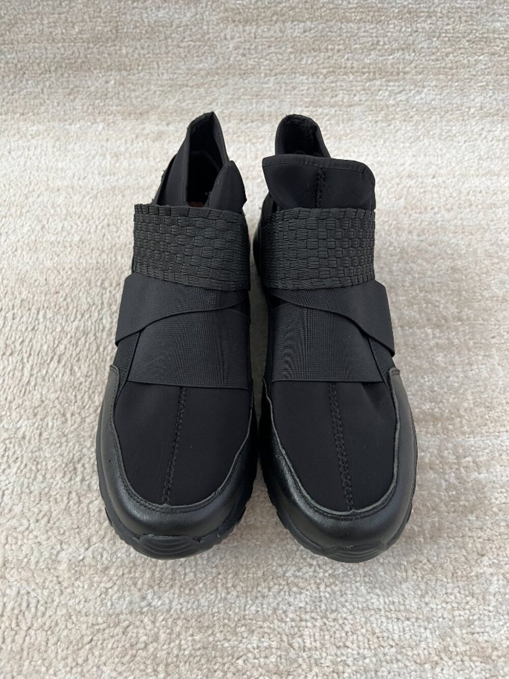 Bernie Mev Freedom Black Elastic Woven Cross Strap Slip On Sneakers Shoes 44 - Picture 3 of 12